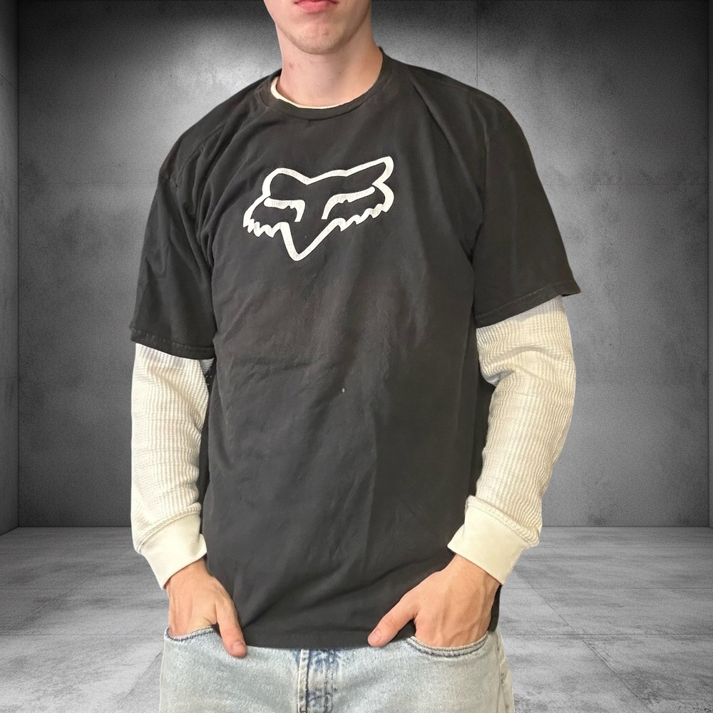 Fox Racing Graphic T-Shirt Mens XL Black Y2K Skater Streetwear Boxy Fit